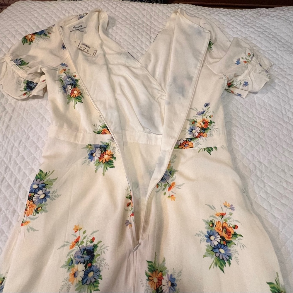 Madewell Cream Floral Maxi Dress with Blue & Orange Bouquet Print - Picture 10 of 16